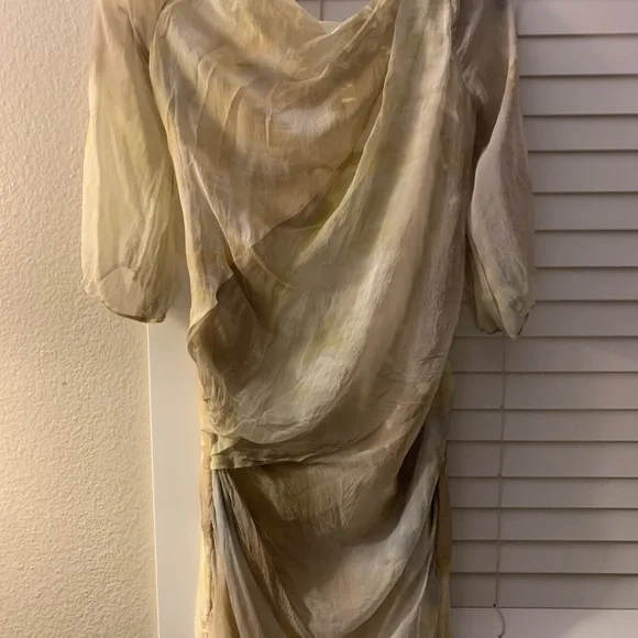 J. Mendel Dresses | J. Mendel Authentic Midi Watercolor 100% Silk Dress Size 6 | Color: Green/Tan | Size: 6 | Leodj's Closet